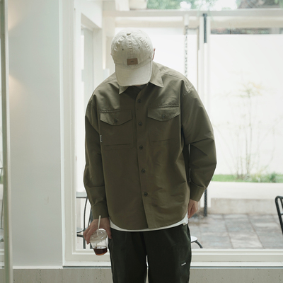 rebirth翻领长袖日系素色衬衫