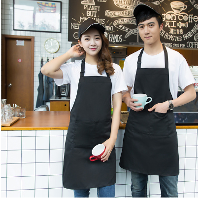 厨师围裙做饭围裙厨房家居围裙定制西餐厅咖啡店工作服围裙黑红色
