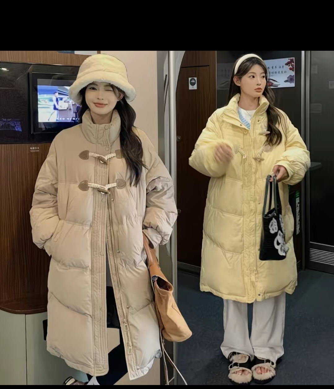 羽绒棉服牛角扣牛角包新款韩版棉袄2025奶香女中长款加厚棉衣