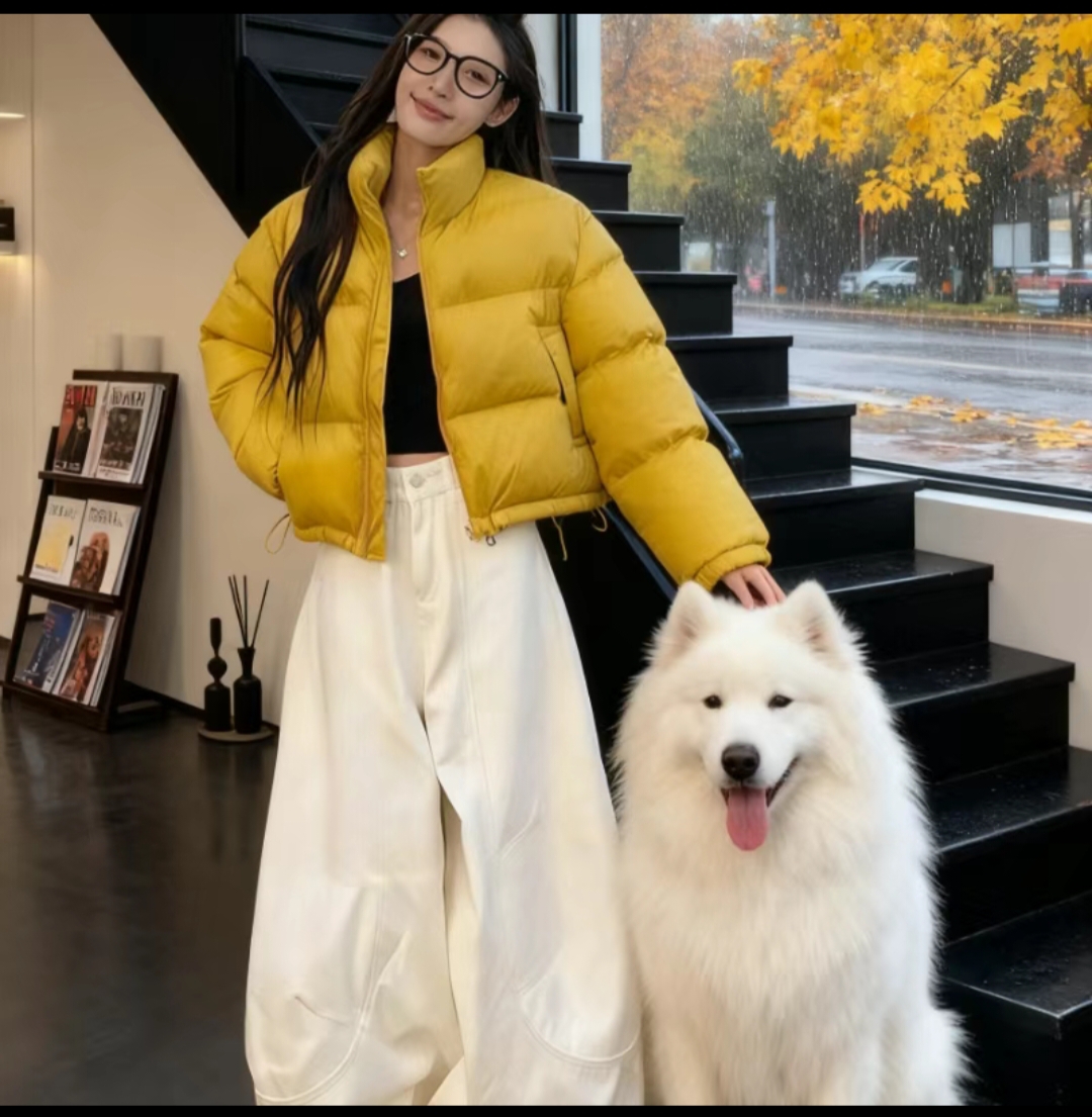 小黄鸭韩版宽松休闲百搭短款棉服外套女秋冬新款加厚保暖棉衣