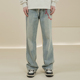 复古水洗vibe宽松长裤 直筒微喇刺绣牛仔裤 子男 Octopusl美式 烦恼
