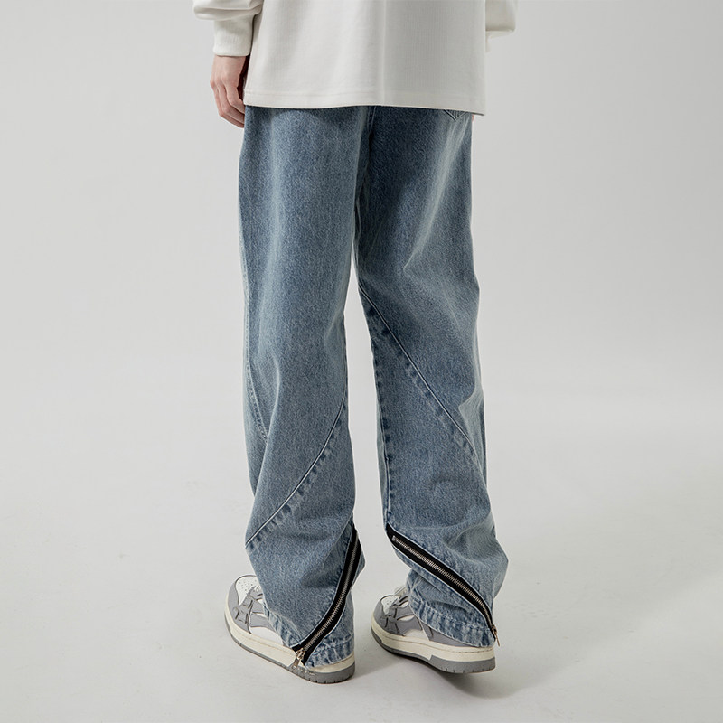 烦恼的Octopusl国潮秋季拉链牛仔裤美式直筒宽松百搭休闲长裤子男,男装,牛仔裤,淘宝优惠券,粉丝福利购,淘宝优惠卷