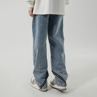 直筒宽松百搭休闲长裤 烦恼 美式 拉链牛仔裤 子男 Octopusl国潮秋季