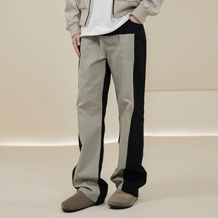宽松简约百搭弯刀裤 通勤直筒拼接微喇长裤 子男 Octopusl美式 烦恼
