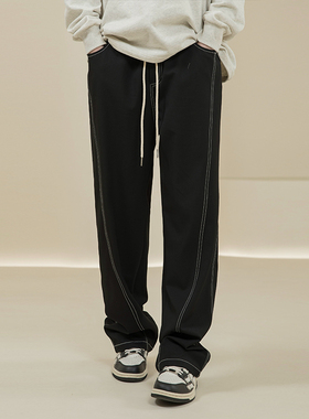 烦恼的Octopusl美式直筒垂感TR拼接西裤宽松休闲百搭简约长裤子男