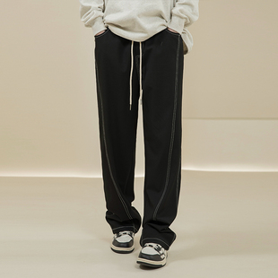 宽松休闲百搭简约长裤 直筒垂感TR拼接西裤 子男 Octopusl美式 烦恼