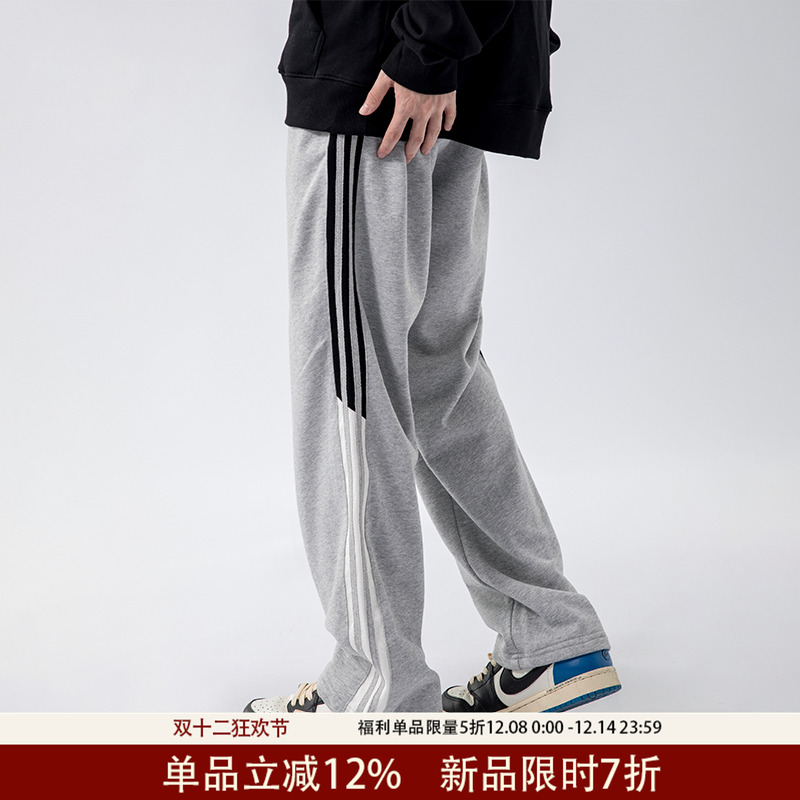 烦恼的octopusl黑灰三杠条卫裤