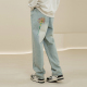 直筒水洗蓝色宽松百搭长裤 烟花刺绣牛仔裤 子男 Octopusl美式 烦恼