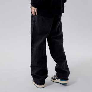 烦恼的octopusl潮牌水洗拉链牛仔裤嘻哈美式街头直筒宽松长裤子男