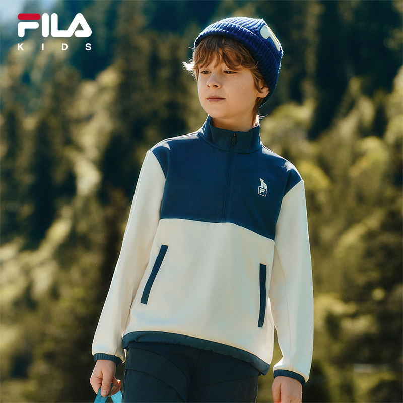 FILA斐乐儿童童装卫衣2025年冬季新款男童中大童运动宽松套头上衣