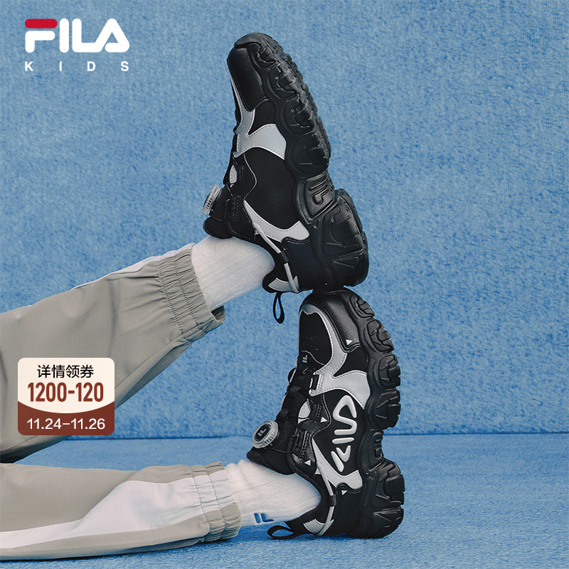 FILA斐乐儿童跑步鞋2025秋冬季男女童大童旋钮扣加绒猫爪运动鞋子