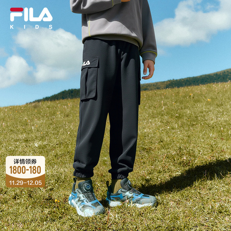 FILA斐乐儿童童装加绒裤子2025年冬季新款男童女童梭织工装长裤