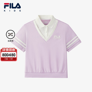 女中大童休闲上衣POLO衫 FILA斐乐儿童童装 新款 短袖 T恤2025年秋季