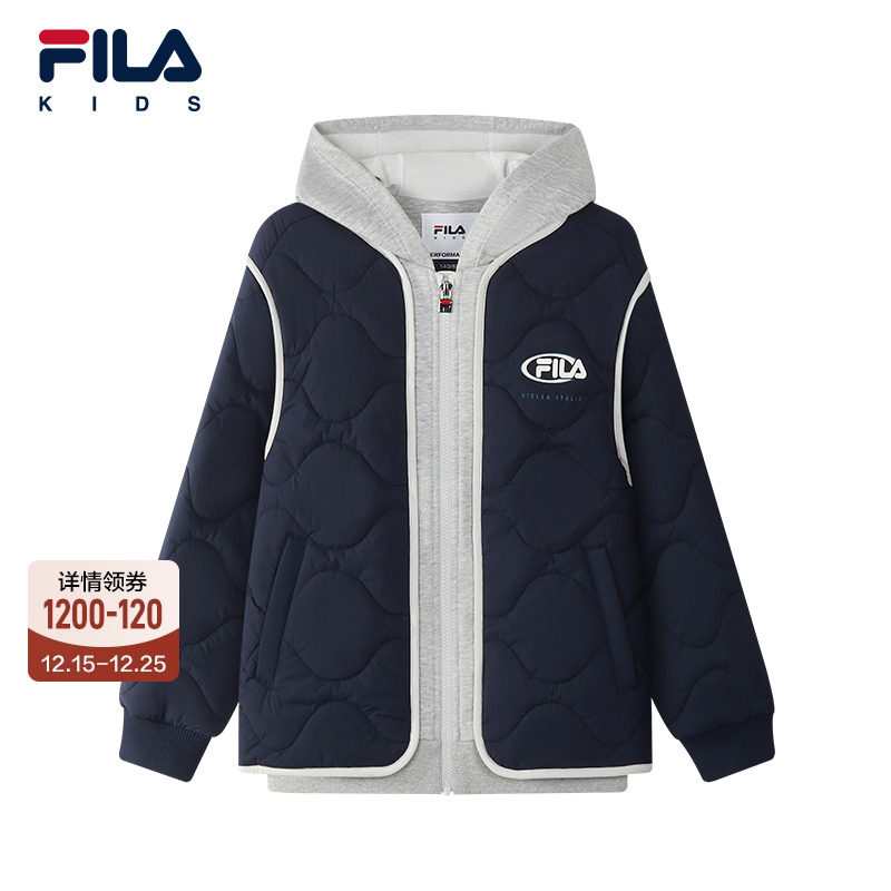 FILA斐乐儿童棉服2025年冬季新款男童外套中大童休闲连帽运动上衣