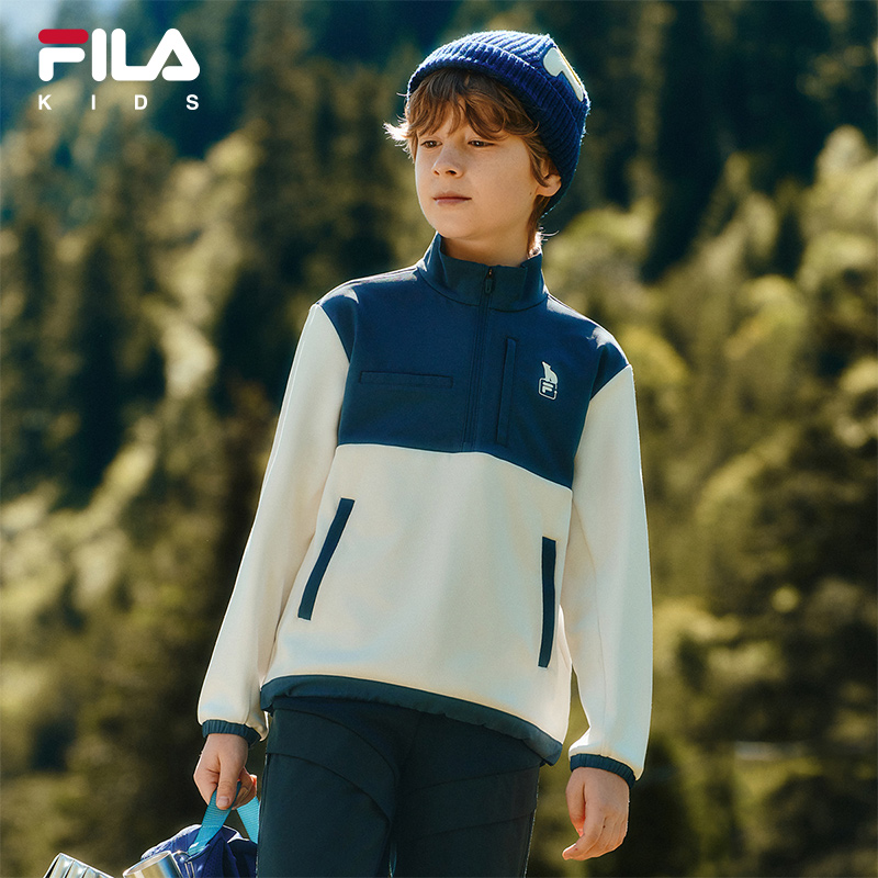 FILA斐乐儿童童装卫衣2025年冬季新款男童中大童运动宽松套头上衣