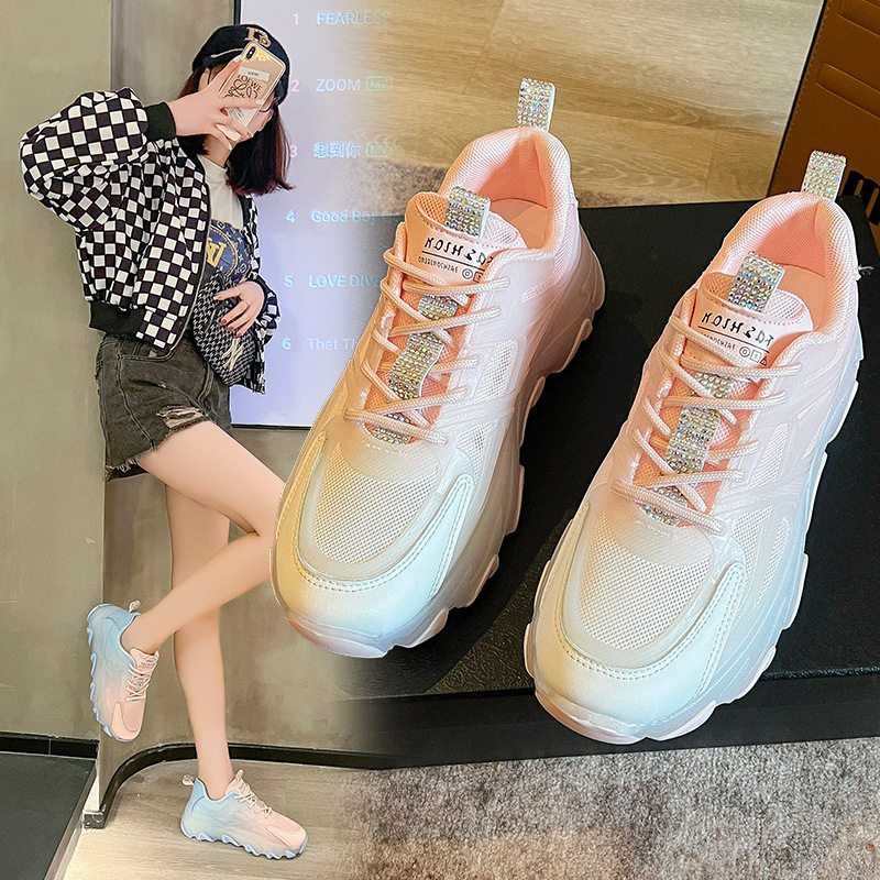 老爹鞋女款春2024爆款网面透气渐变色休闲鞋潮ins时尚薄款运动鞋