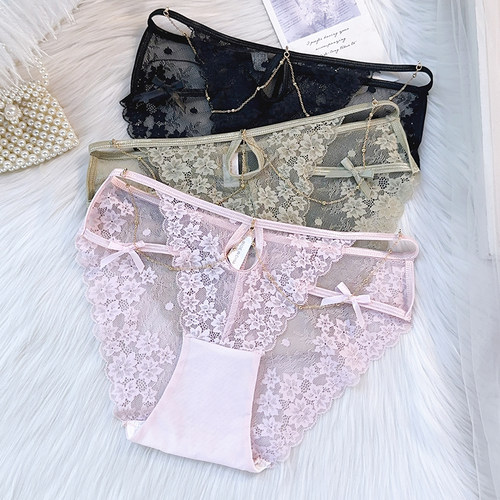 细带链条性感蕾丝三角裤