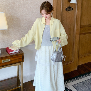 鹅黄色麻棉短防晒短外套女春夏2026新款百搭甜美减龄流行夹克上衣