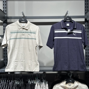 PUMA彪马夏季新款男子薄款简约条纹印花休闲短袖T恤POLO衫690227