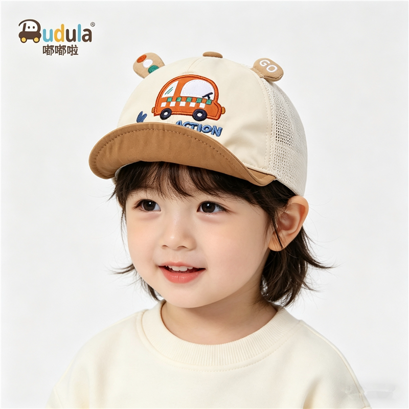 嘟嘟啦春季薄款婴幼儿童鸭舌帽纯棉小汽车遮太阳帽子男女宝宝软檐