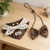 复古风宠物口水巾猫咪小型犬三角围脖精致格纹领结蝴蝶结软萌配饰