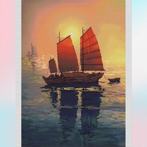弹弹十字绣 D1152海上日出 自配DMC线/R线十字绣套件 非印花