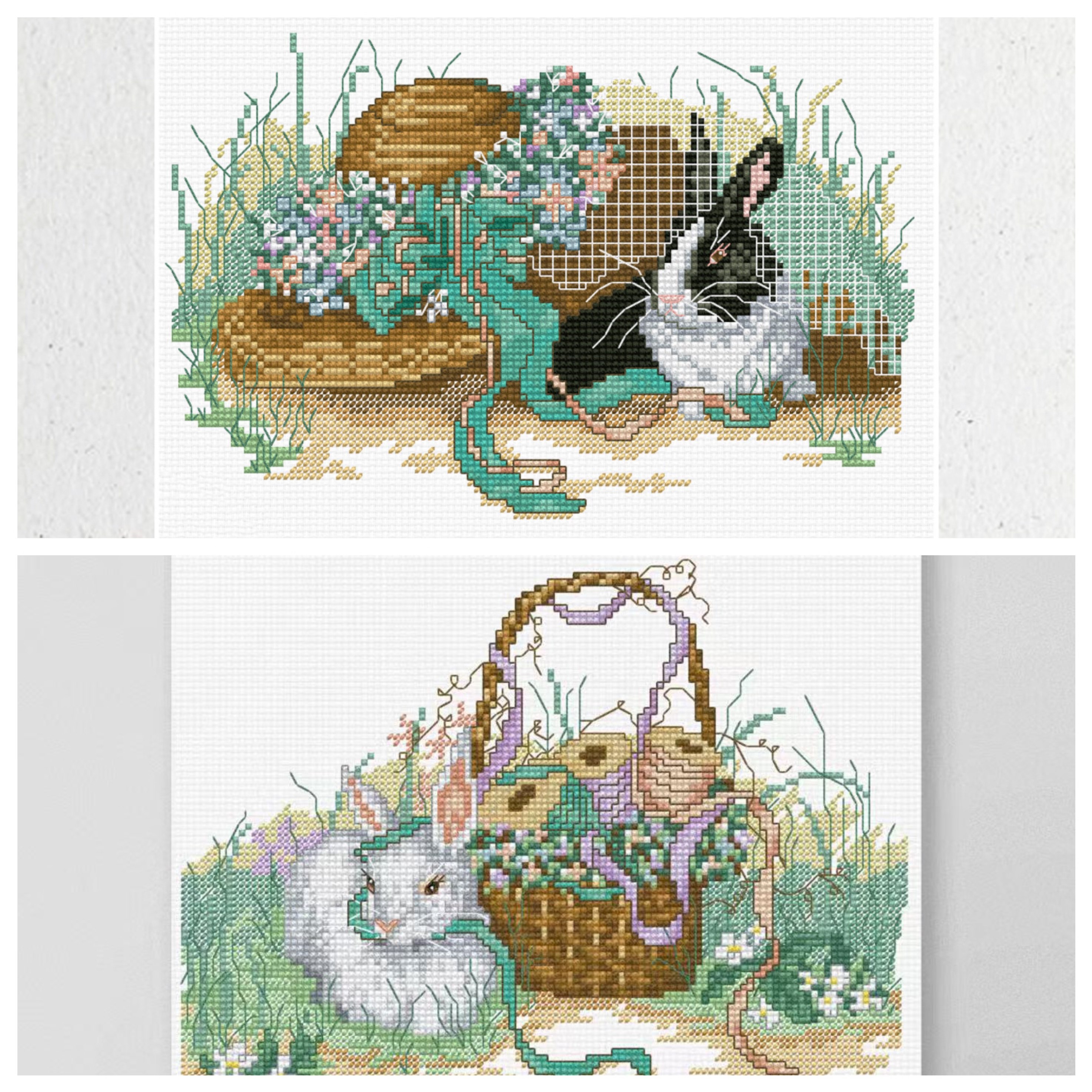 弹弹十字绣 D1482PV丝带小兔2图 自配DMC线/R线十字绣套件 非印花