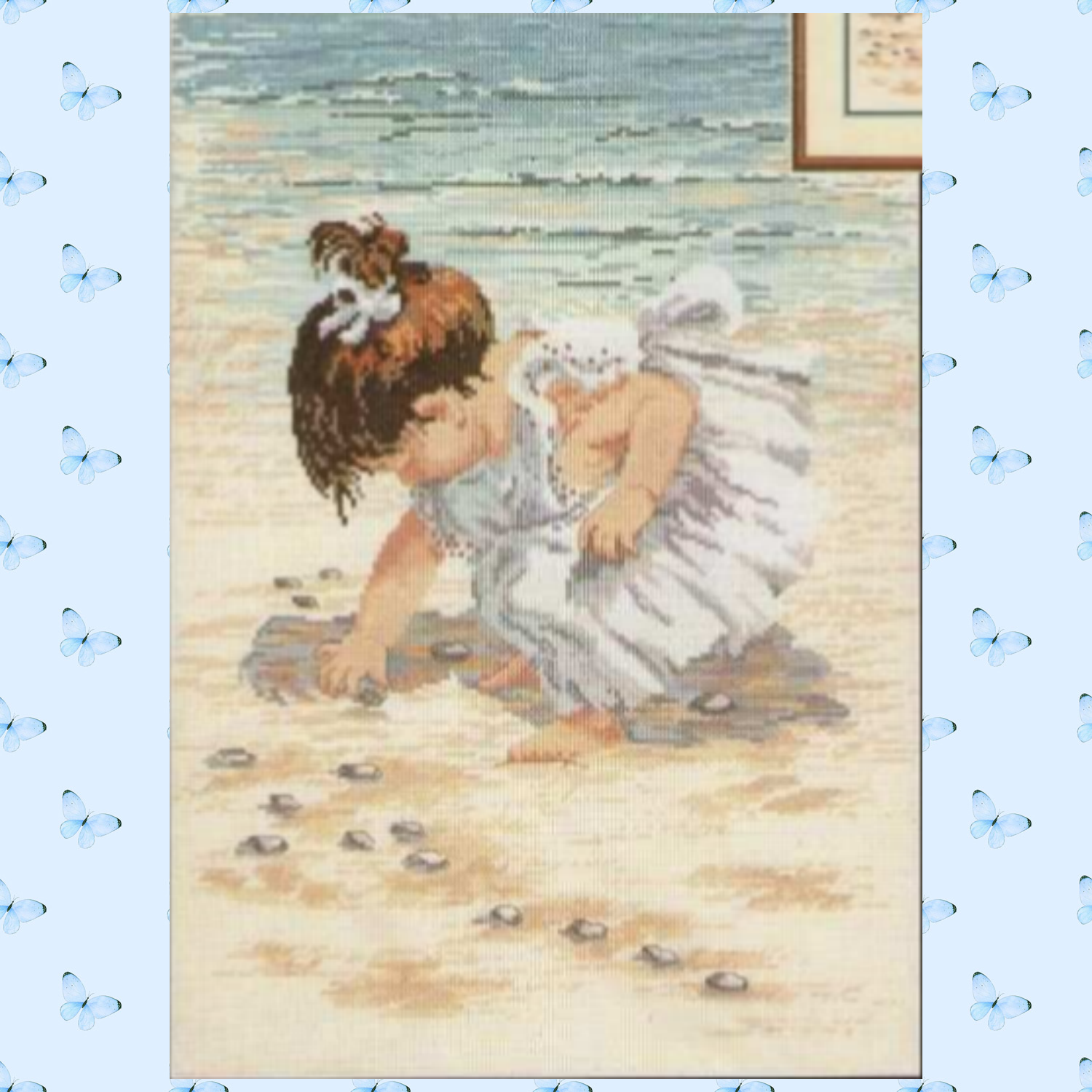 弹弹十字绣 D1447Jan捡贝壳的女孩自配DMC/R线十字绣套件 非印花