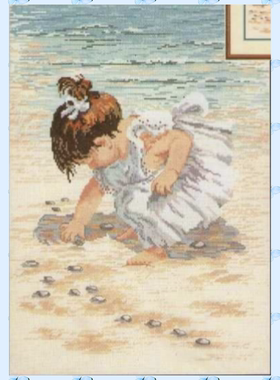 弹弹十字绣 D1447Jan捡贝壳的女孩自配DMC/R线十字绣套件 非印花