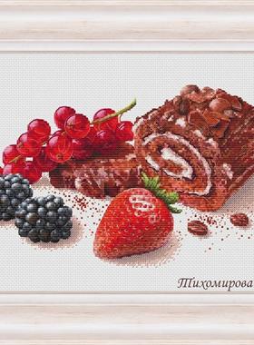 弹弹十字绣  D0079草莓小蛋糕 自配DMC线/R线十字绣套件 非印花