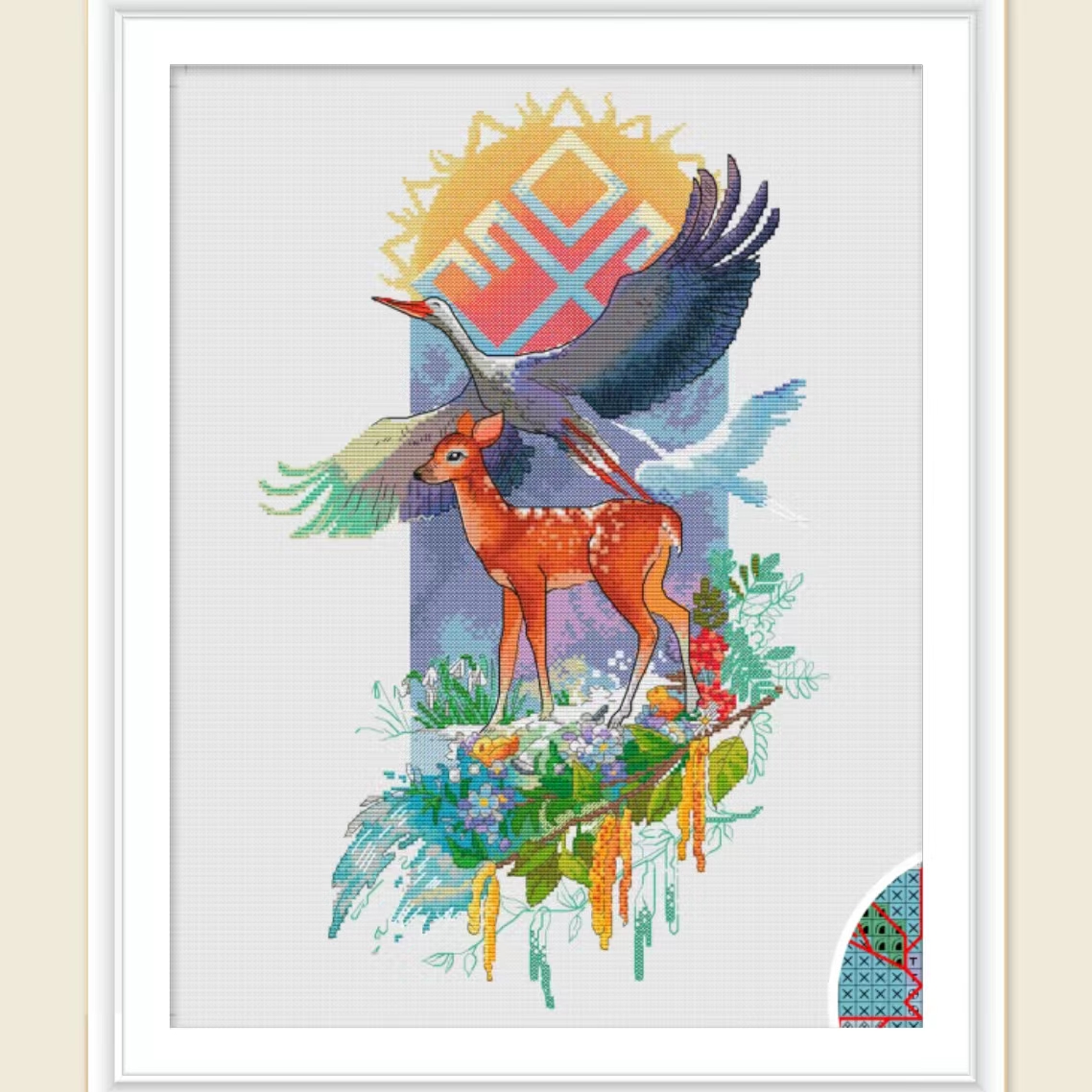 弹弹十字绣 D0986白鹤与梅花鹿 自配DMC线/R线十字绣套件非印花