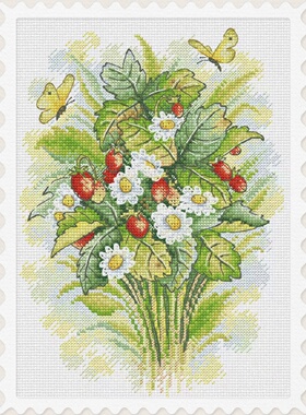 弹弹十字绣 D1468夏日草莓花束 自配DMC/R线十字绣套件 非印花