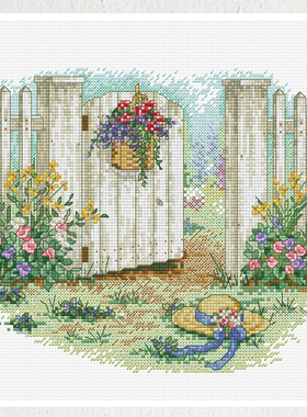 弹弹十字绣 D1494PV花园门扉 自配DMC/R线十字绣套件 非印花