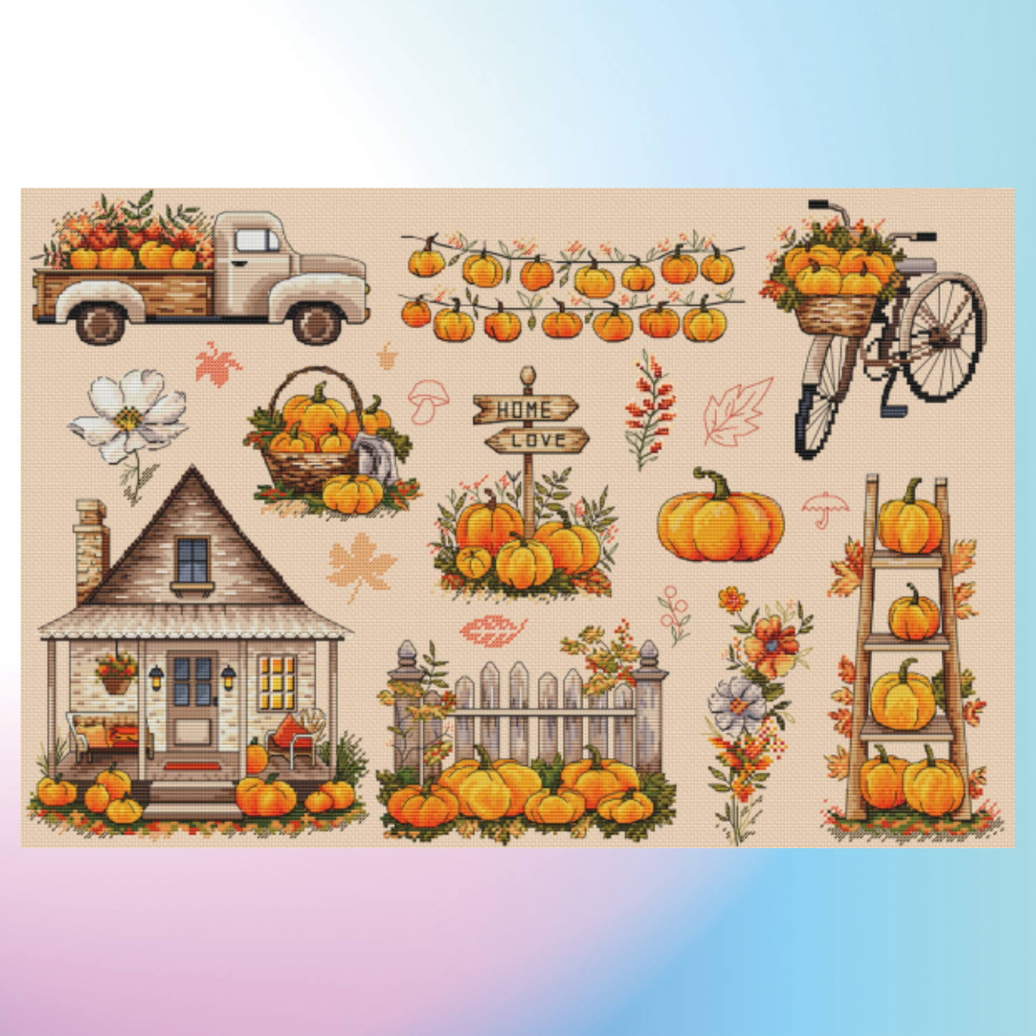 弹弹十字绣  D1431秋天的南瓜 自配DMC/R线十字绣套件 非印花