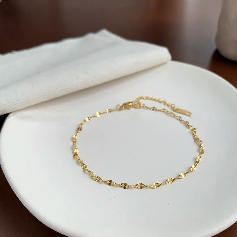 S925纯银镀14K金极简唇形脚链女 韩版网红简约小众设计性感脚饰