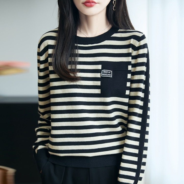 条纹针织打底衫女2025时尚秋冬新款爆款宽松洋气大码毛衣女上衣潮,女装/女士精品,毛针织衫,淘宝优惠券,粉丝福利购,淘宝优惠卷