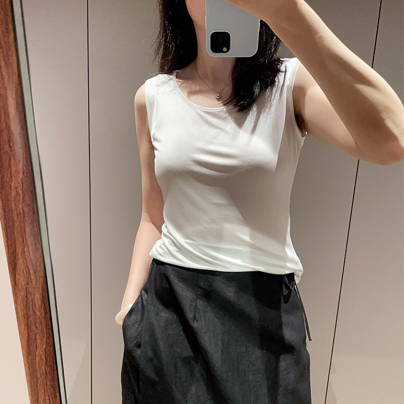 2025夏季新款32针白色真丝针织弹力背心桑蚕丝打底女100g套头上衣