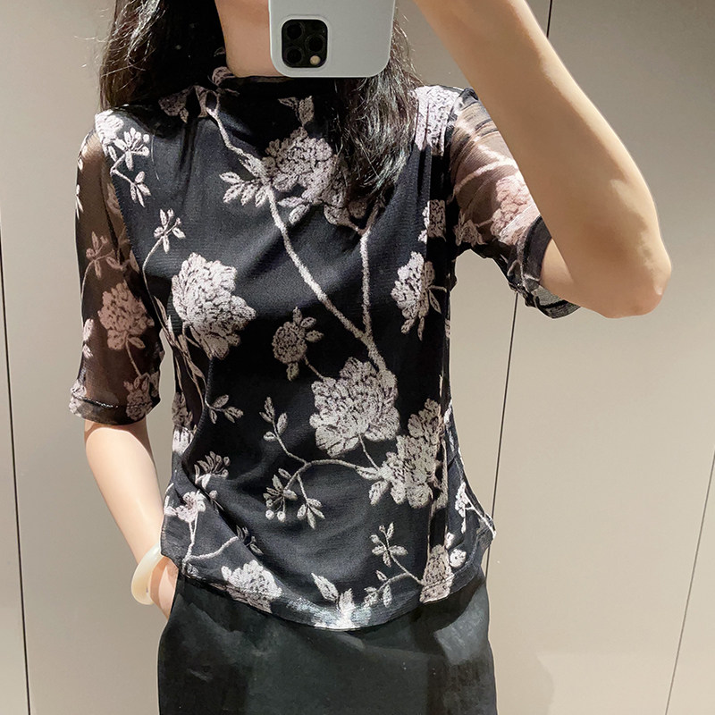 真丝上衣女半袖2025夏季新款妈妈装上衣小衫洋气减龄桑蚕丝t恤