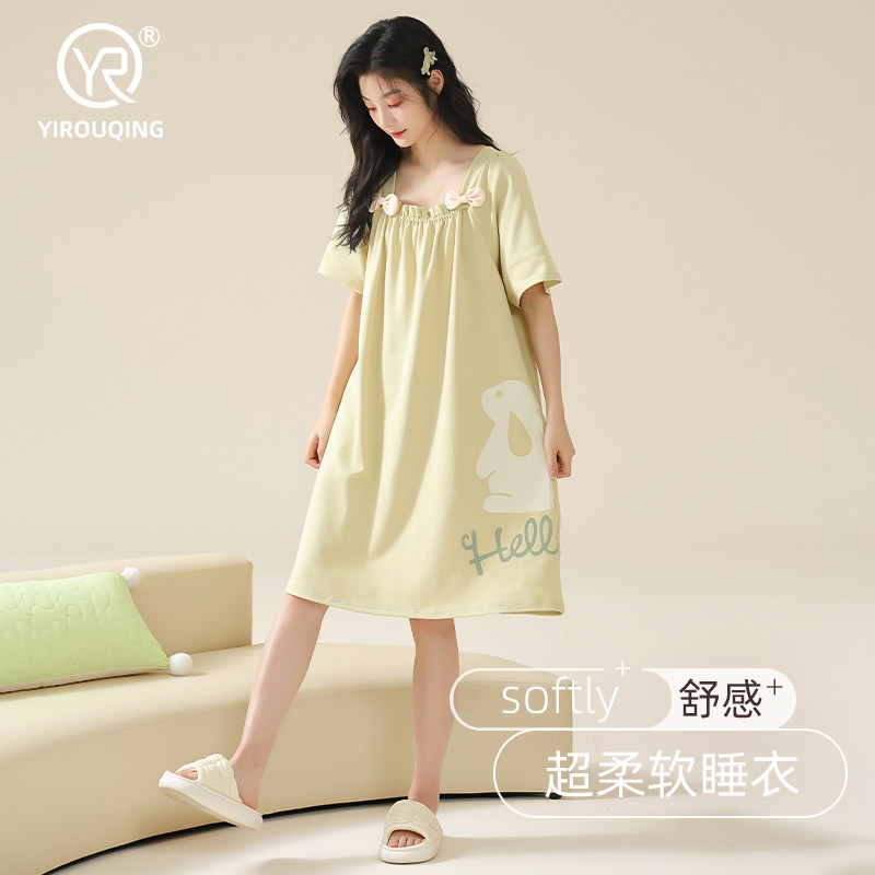 睡裙女士睡衣女款夏季夏款夏天纯棉短袖大码卡通休闲可外穿家居服