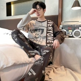 Мужская осенняя демисезонная пижама, осенний хлопковый мультяшный лонгслив, комплект, подходит для подростков