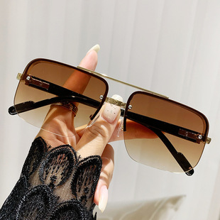 金手指梁朝伟同款双梁墨镜男款高级感半框茶色太阳眼镜女防紫外线
