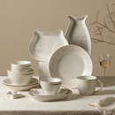 日式 装 鱼盘子菜盘家用卡通猫咪盘猫盘陶瓷餐具复古米饭碗餐具套装