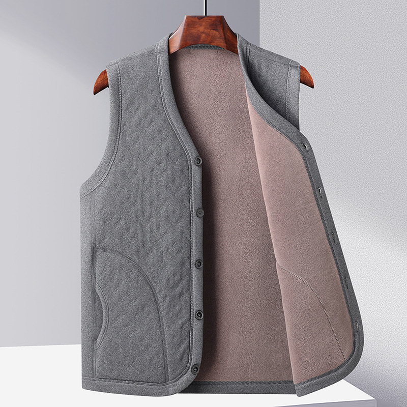 中老年爸爸休闲马甲摇粒绒外套中老年秋冬款老父亲加绒开衫背心