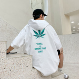 港风夏季情侣短袖树叶印花连帽男士半袖外套短袖T恤衫T55-P45，男装T恤，电商A020
