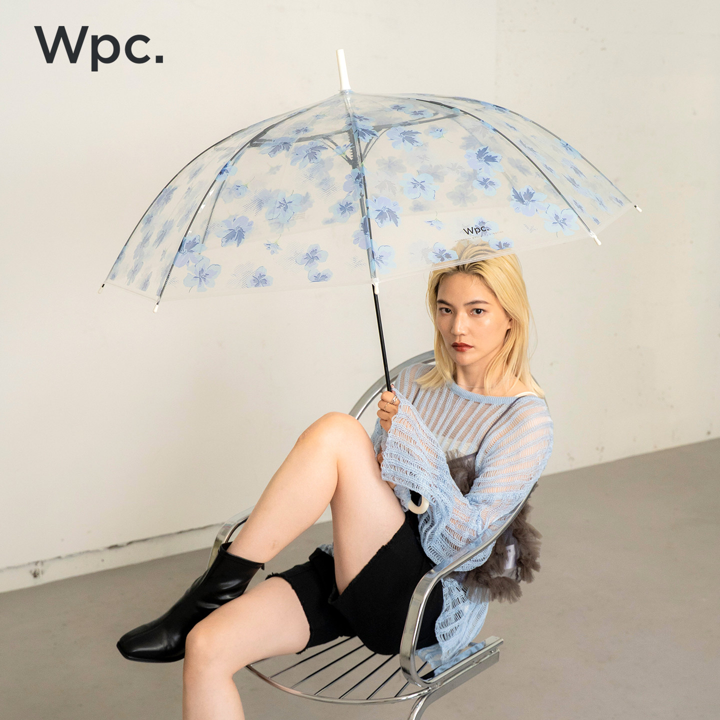 wpc长柄透明伞日系清新印花拒水图片
