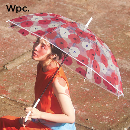 wpc透明雨伞长柄女生高颜值可爱手动伞加大加厚加固抗风果冻伞