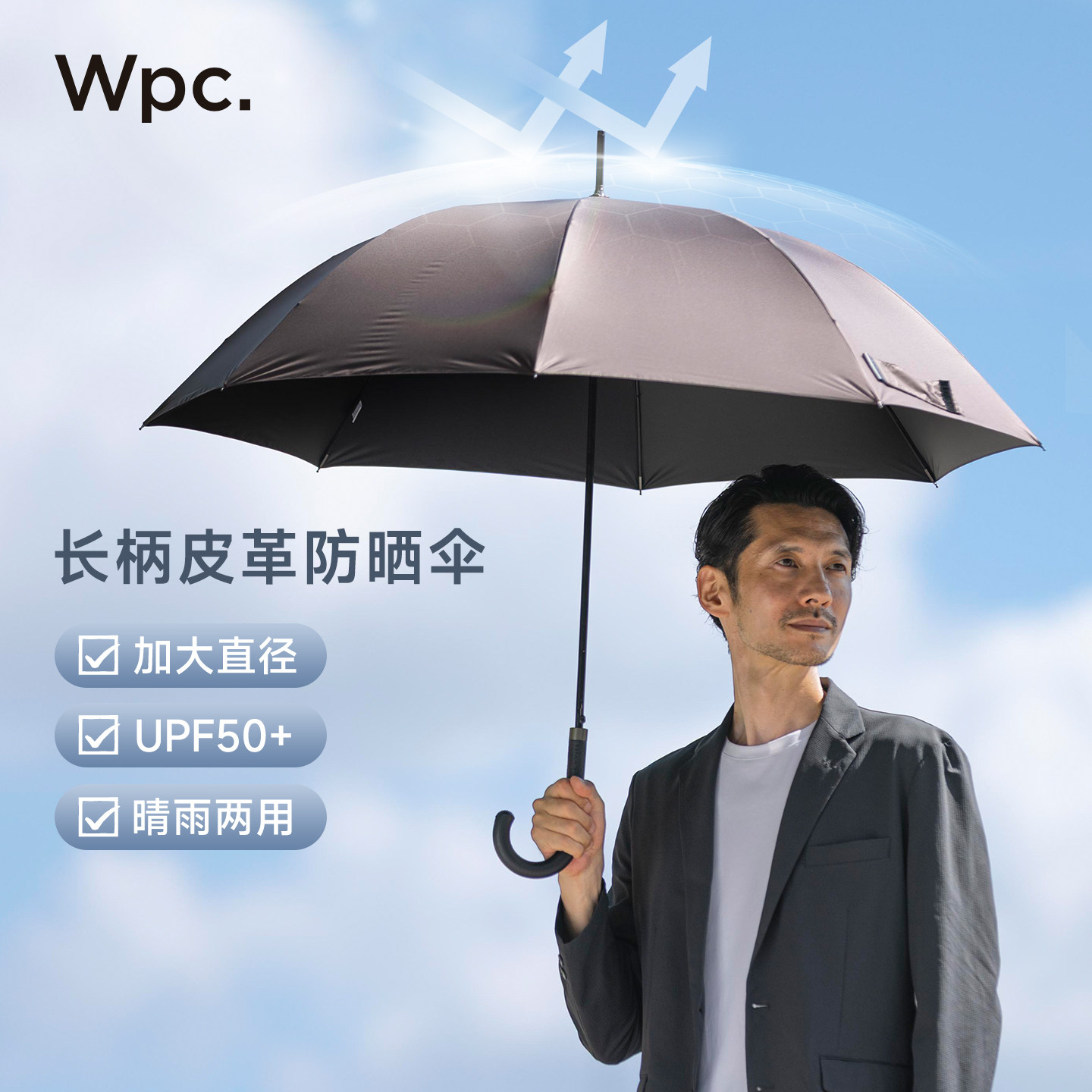 wpc长柄防晒伞黑胶防紫外线遮阳伞大号雨伞加大加厚加固晴雨两用