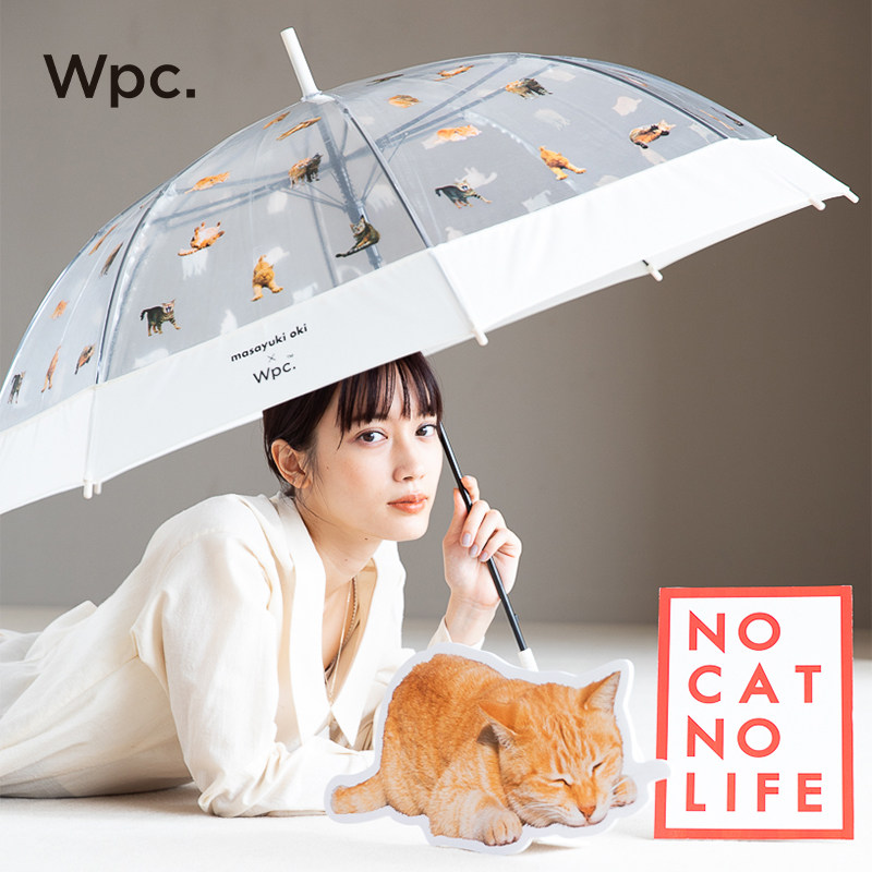 Wpc.萌宠伞小清新猫咪雨伞透明印花长柄轻量网红猫猫伞熊猫伞