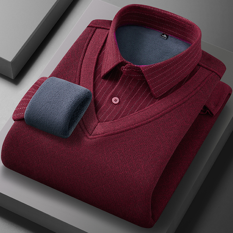 2025新款男士假两件衬衫领针织衫