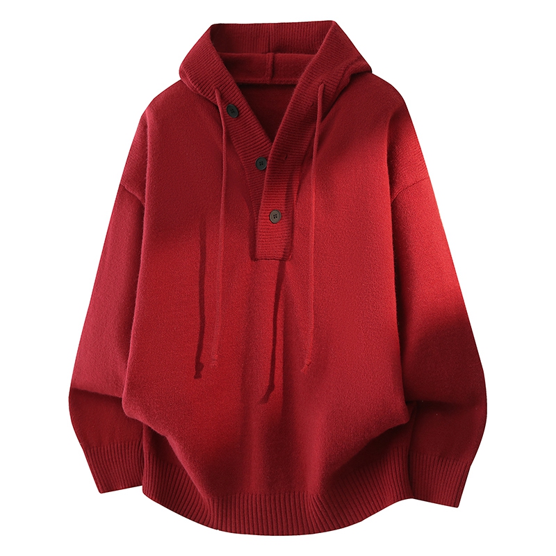 简约美式复古连帽纽扣情侣毛衣